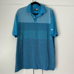 Callaway Opti Dri Golf Polo Shirt Mens L Stripe Light Blue Stretch Short Sleeve